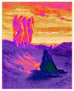 Abraham et les trois anges, illustration de &39;The Dore Gallery&39;, gravé par Ligny, publié vers 1890 (image améliorée numériquement)